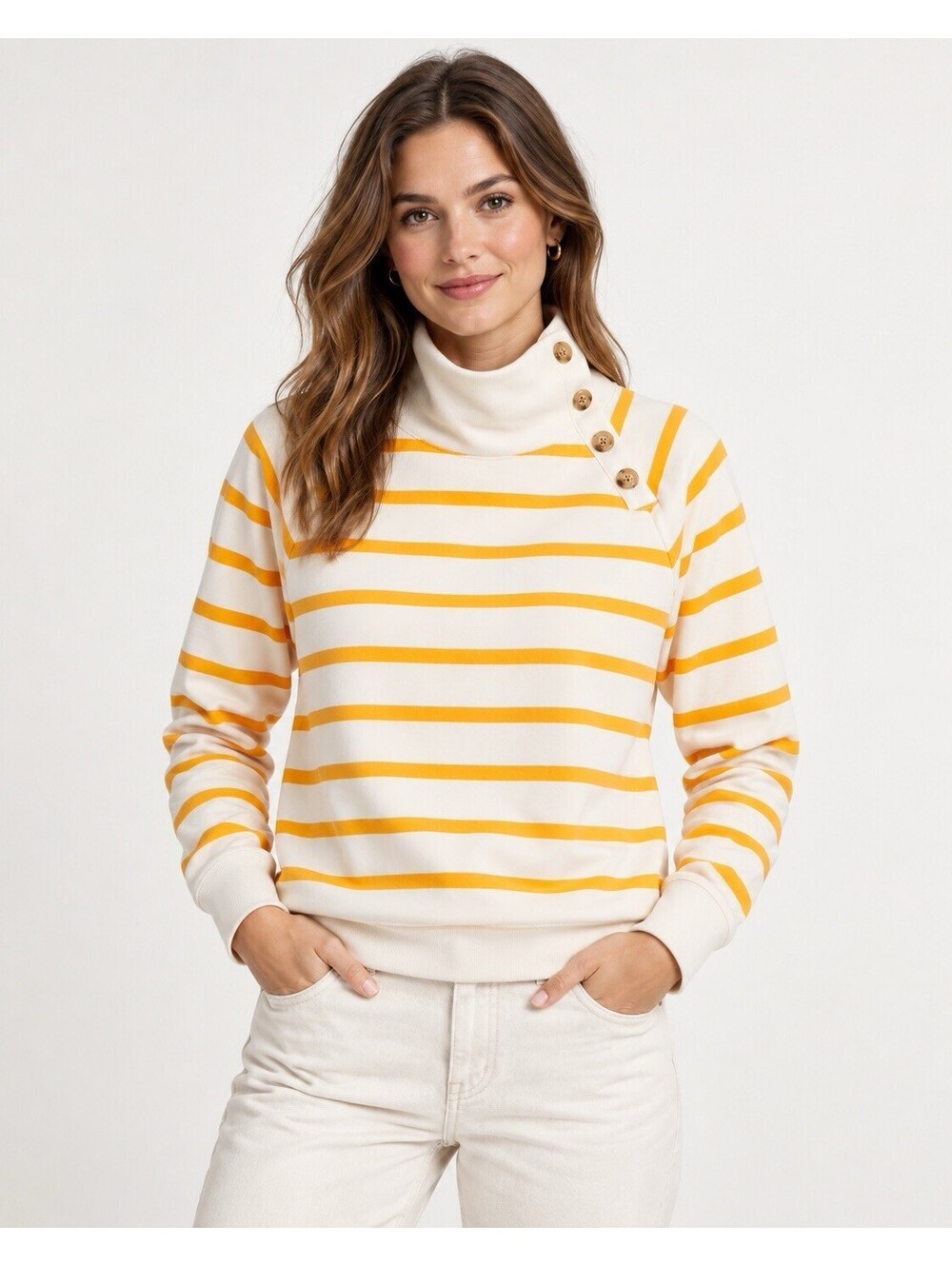 J.Crew Factory BQ148 Striped Button Collar Pullover Sweatshirt Women XL Orange